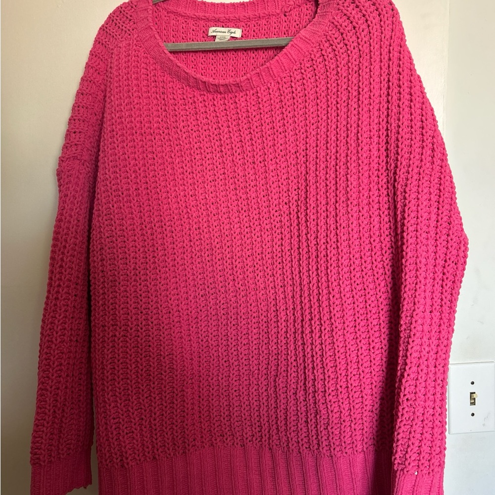 American Eagle Outfitters Pink Crew Neck Sweater Chunky Knit Oversized